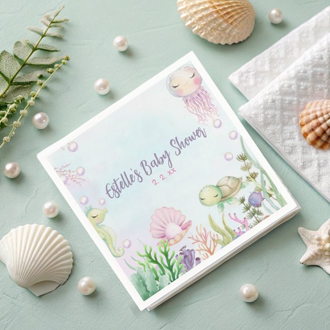 Pink Under the Sea Baby Shower Napkins (Creator Uploaded)