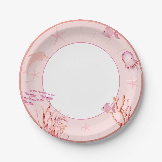 Pink Under the Sea baby Shower  Paper Plate (Front)