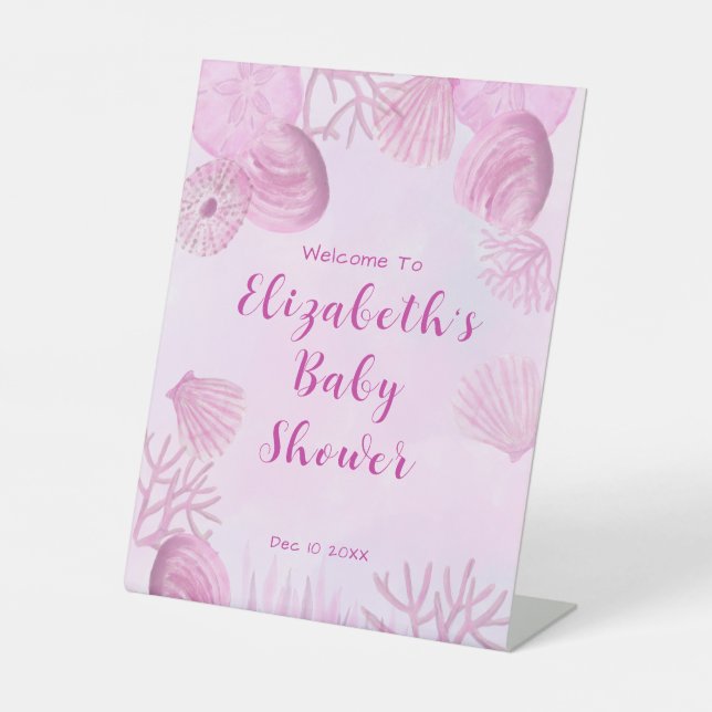Pink Under The Sea Baby Shower Welcome  Pedestal Sign (Front)
