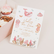 Pink Under the Sea Birthday Invitation 