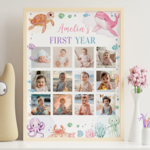 Pink Under the Sea Birthday Photo Milestone Sign