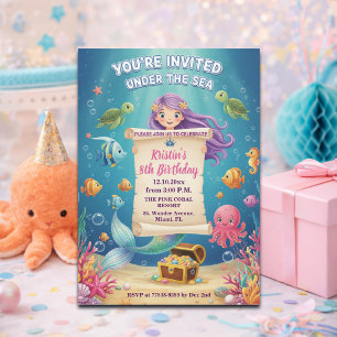 Pink Under the Sea Mermaid 8th Birthday Party Invitation