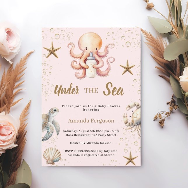 Pink under the sea ocean animals girl Baby Shower Invitation (Creator Uploaded)