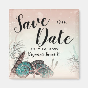 Pink Under The Sea Shells Beach Save the Date Magnet