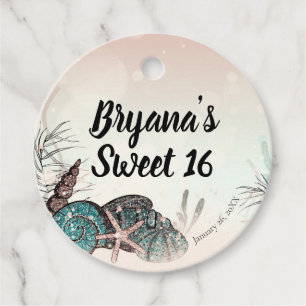Pink Under the Sea Shells Beach Sweet 16 Party Favour Tags