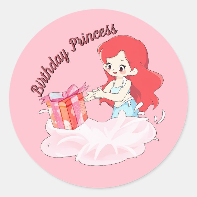 Pink Undersea Birthday Sticker Editable (Front)
