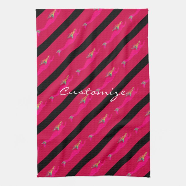 pink underwater mermaids rising tea towel (Vertical)