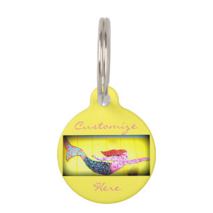 pink underwater mosaic mermaid pet tag