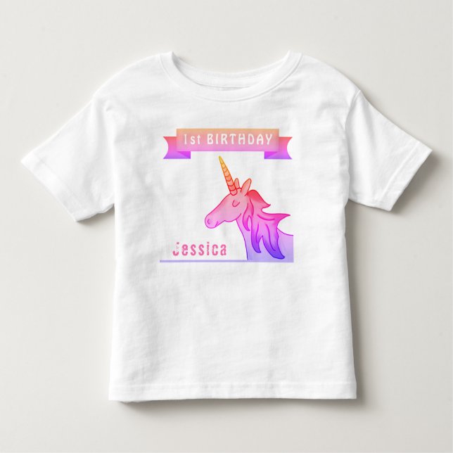 Pink Unicorn 1st Birthday Girl Toddler T-Shirt (Front)