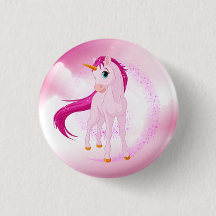 Pink unicorn 3 cm round badge