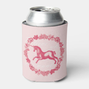 Pink unicorn and flowers can cooler