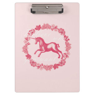 Pink unicorn and flowers clipboard