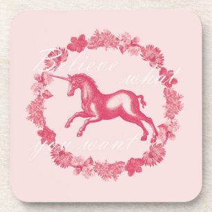 Pink unicorn and flowers coaster
