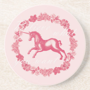 Pink unicorn and flowers coaster