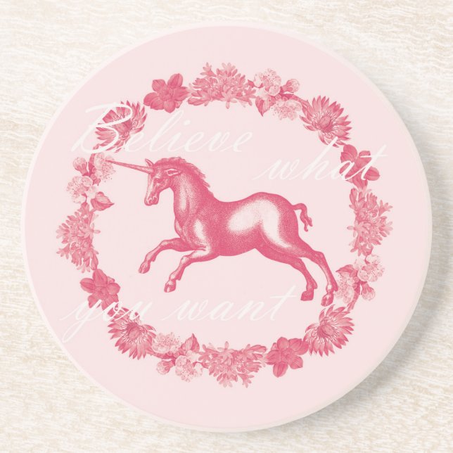 Pink unicorn and flowers coaster (Front)