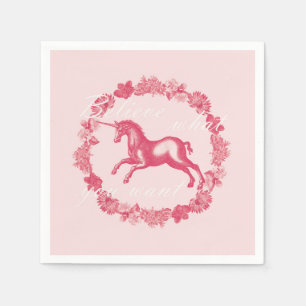 Pink unicorn and flowers napkin