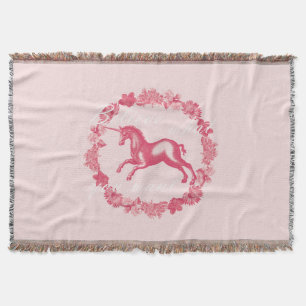 Pink unicorn and flowers throw blanket