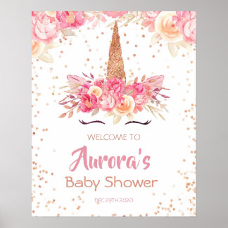 Pink Unicorn Baby Shower Welcome Sign