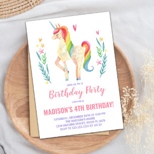Pink Unicorn Birthday Invitations