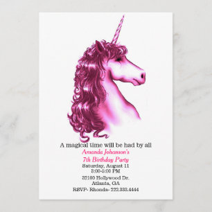 Pink Unicorn Birthday Party Invitation