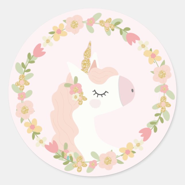 Pink Unicorn Birthday Party Stickers (Front)