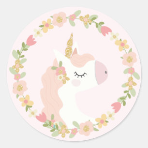 Pink Unicorn Birthday Party Stickers