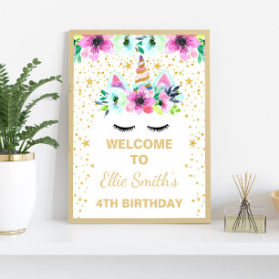 Pink Unicorn Birthday Party Welcome Sign