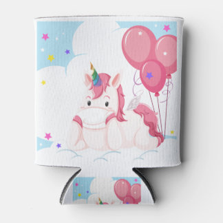 Pink unicorn cartoon can cooler