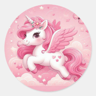 pink unicorn classic round sticker
