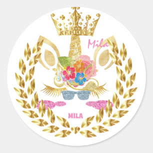 Pink unicorn classic round sticker