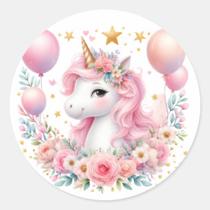 Pink Unicorn Classic Round Sticker