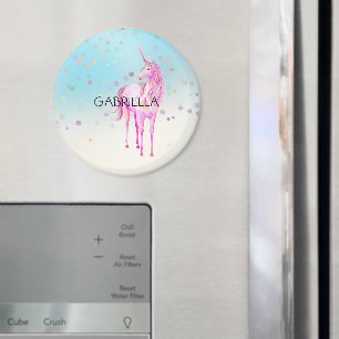 Pink Unicorn Confetti Personalised Name Magnet