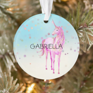 Pink Unicorn Confetti Personalised Name Ornament