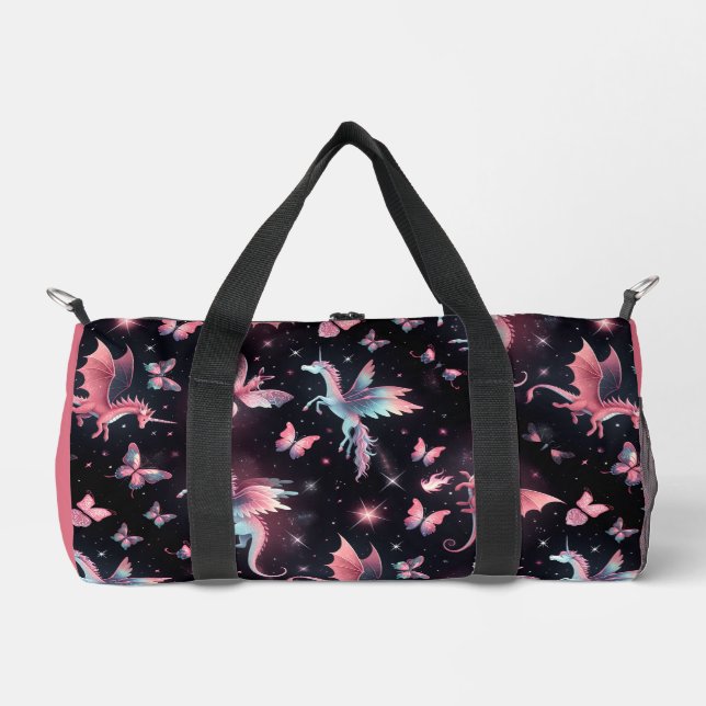 Pink Unicorn Dragon Mix Duffle Bag (Front)