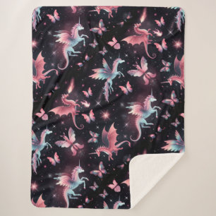 Pink Unicorn Dragon Mix Sherpa Blanket
