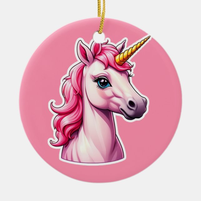 Pink Unicorn Fantasy Ceramic Ornament (Front)
