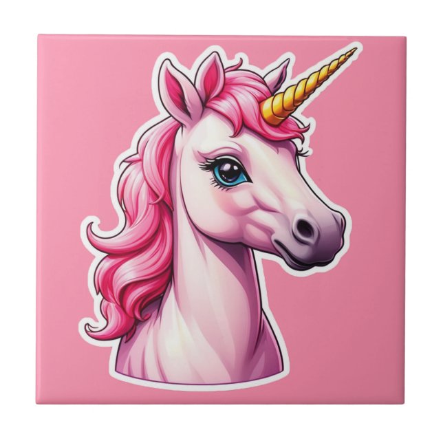 Pink Unicorn Fantasy Ceramic Tile (Front)