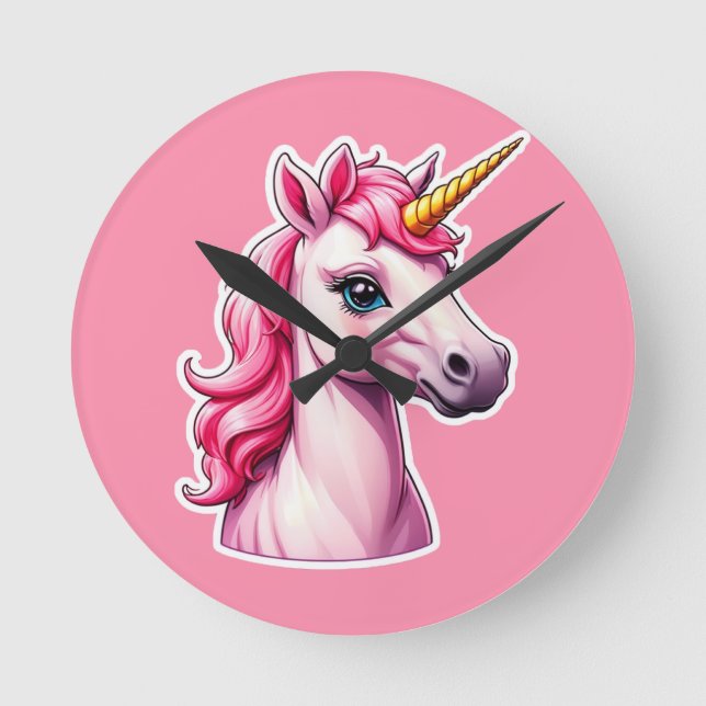 Pink Unicorn Fantasy Round Clock (Front)