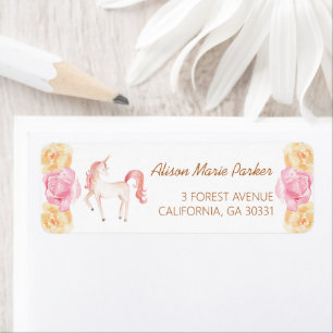 Pink Unicorn Floral Baby Shower Return Address Label