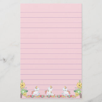 Pink Unicorn Floral Lined Stationery