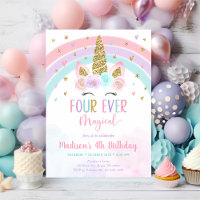 Pink Unicorn Four Ever Magical Birthday