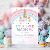 Pink Unicorn Four Ever Magical Birthday