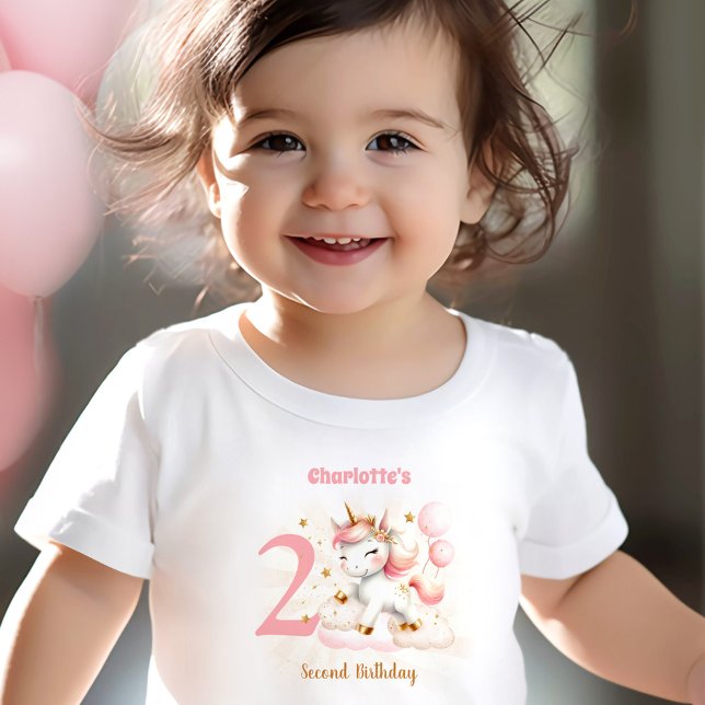 Pink Unicorn Girl 2nd Birthday Name Baby T-Shirt (Pink Unicorn Girl 2nd Birthday Name Baby T-Shirt)