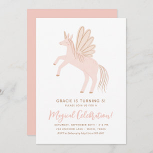 Pink Unicorn Girl Birthday Party Invitation