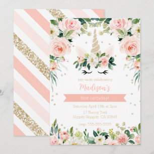 Pink Unicorn Girly Birthday Invitation