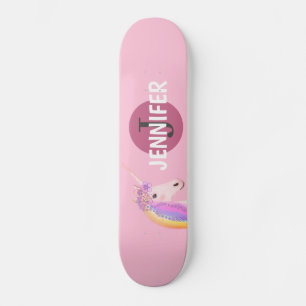 Pink Unicorn Girly Fantasy Monogram Personalised Skateboard