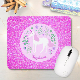 Pink Unicorn Glitter Personalised Mouse Pad