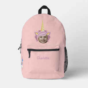 Pink Unicorn Hat Photo Named Back to School Printed Backpack