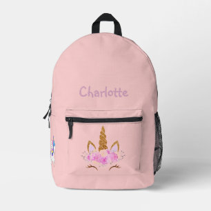 Pink Unicorn Hat Photo Named Back to School Printed Backpack