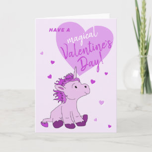 Pink Unicorn Heart Kids Classroom Valentine`s day  Holiday Card